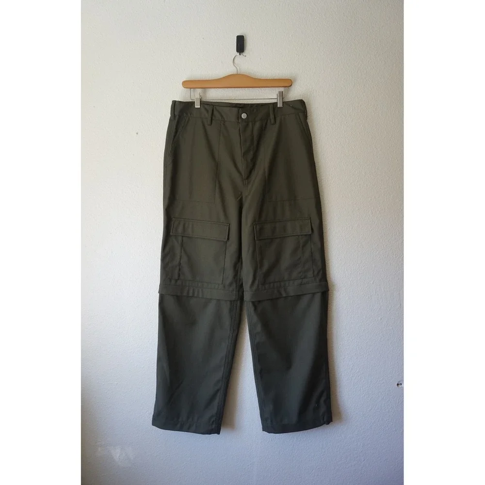 Oak + Fort CONVERTIBLE CARGO PANT Utilitarian Gorpcore Straight Leg Green Size L
